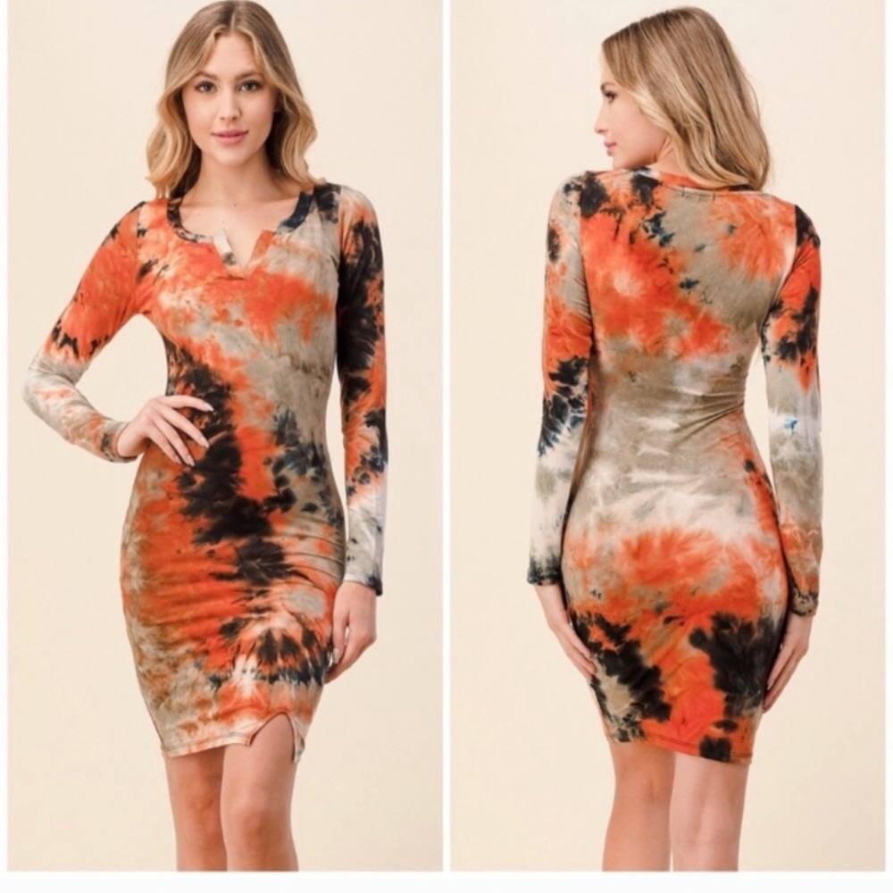 Tie Died, Orange, Brown and Beige NWOT  super comfy long sleeve dress